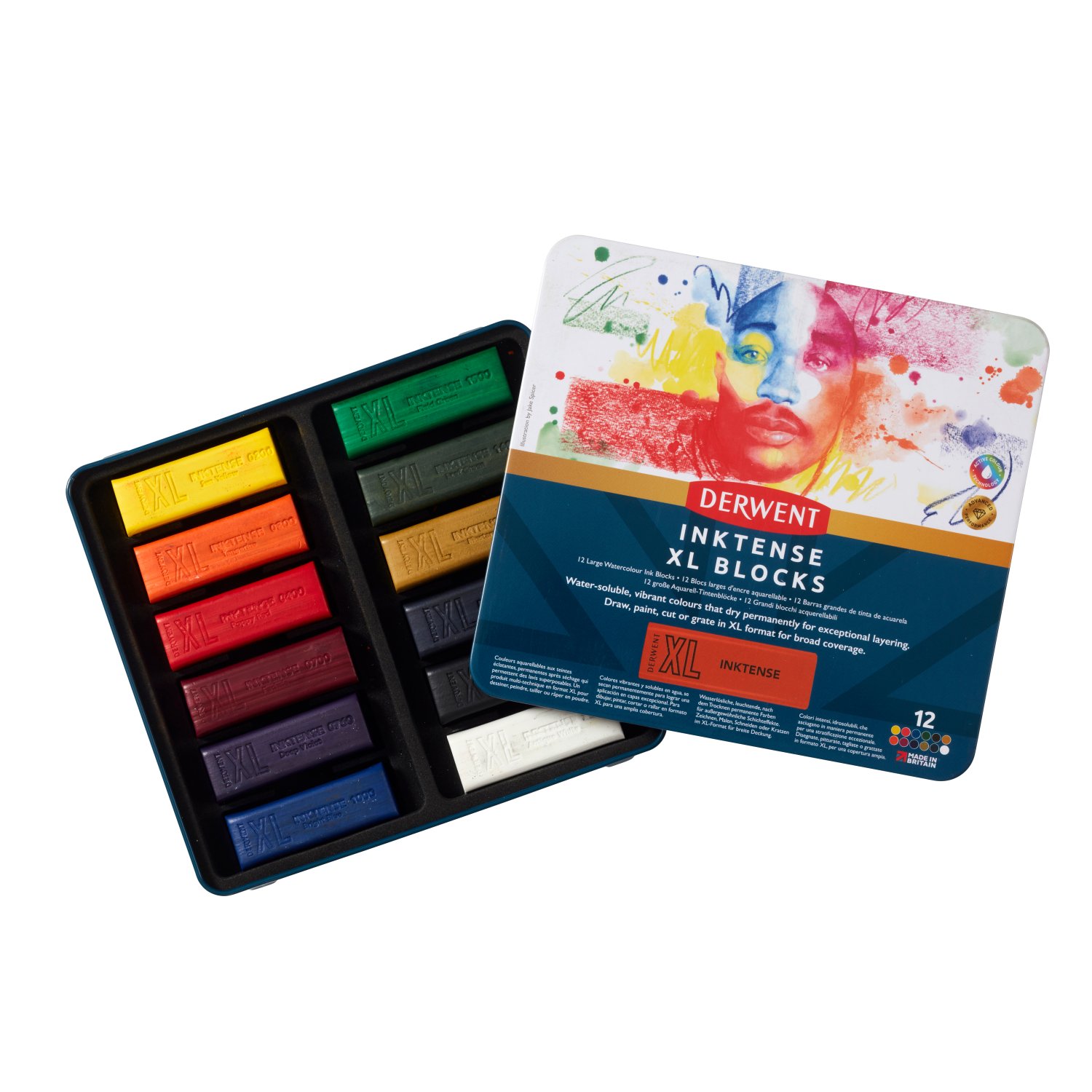 2306162 Inktense XL Blocks Tin 12 Front Open Pack